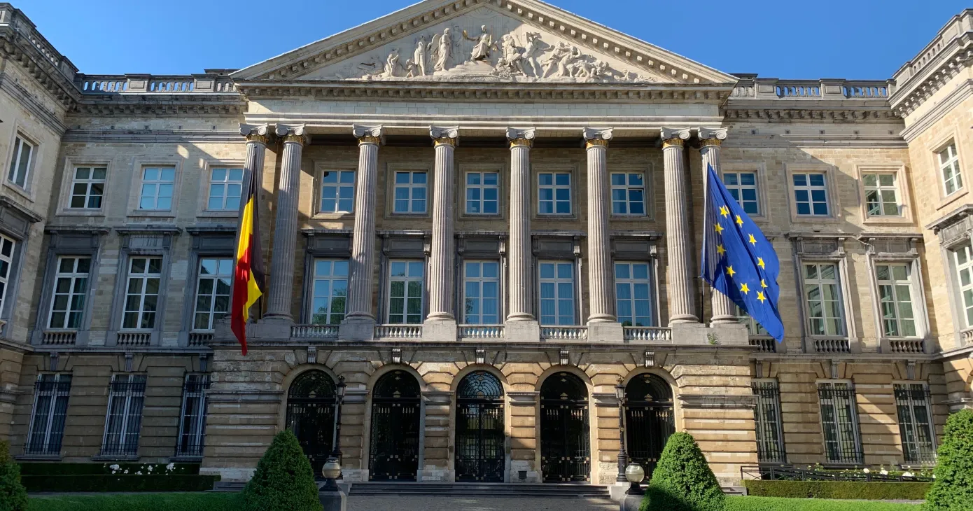 Front Facade of Belgian Federal Parliament building. Chamber of Representatives and Senate. Belgian government. Bruxelles, Brussels Capital Region, Belgium